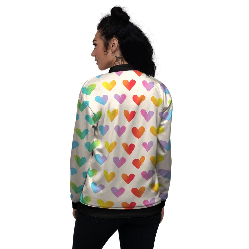 Heart Rainbow Print Pattern Women's Bomber Jacket-grizzshop
