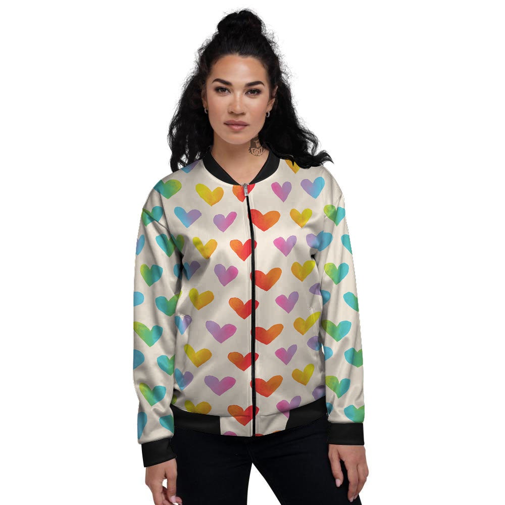 Heart Rainbow Print Pattern Women's Bomber Jacket-grizzshop