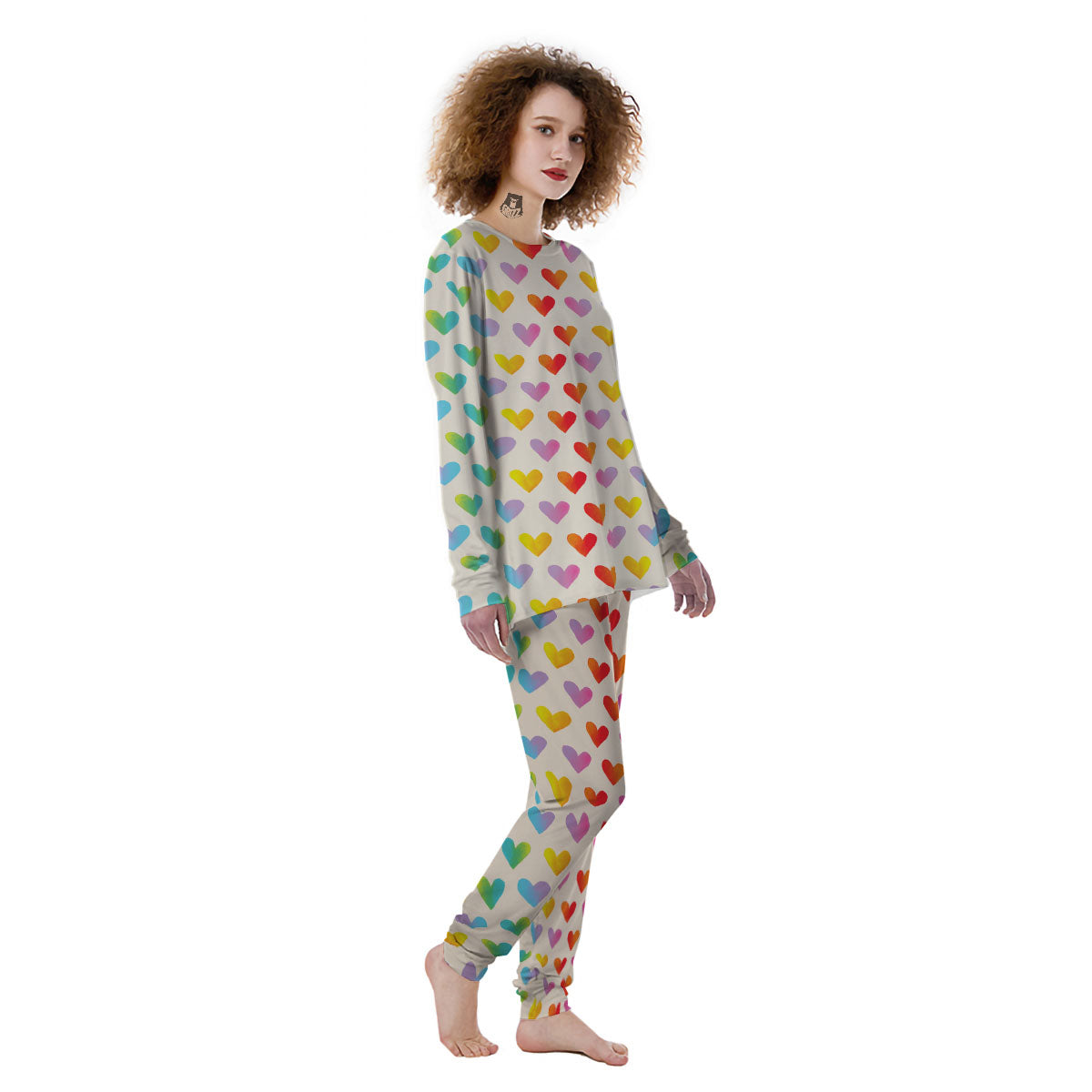 Heart Rainbow Print Pattern Women's Pajamas-grizzshop