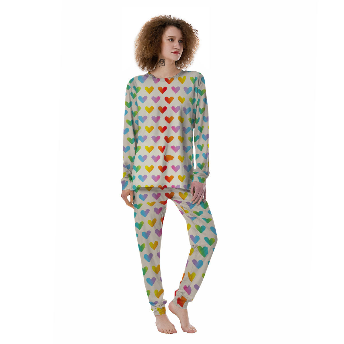 Heart Rainbow Print Pattern Women's Pajamas-grizzshop