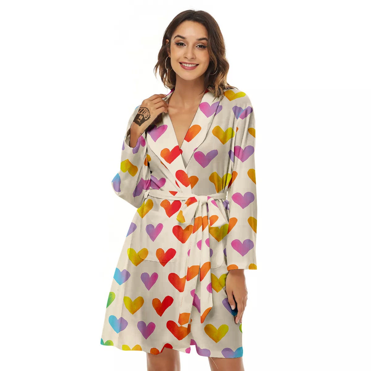 Heart Rainbow Print Pattern Women's Robe-grizzshop