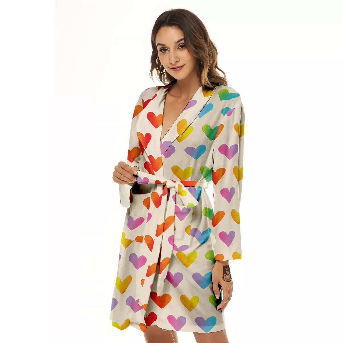 Heart Rainbow Print Pattern Women's Robe-grizzshop