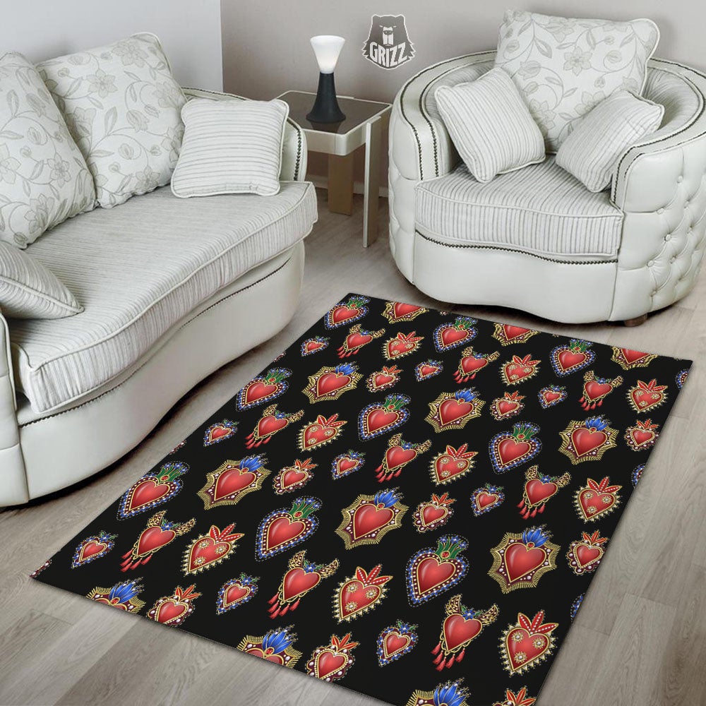 Heart Sacred Print Pattern Floor Mat-grizzshop