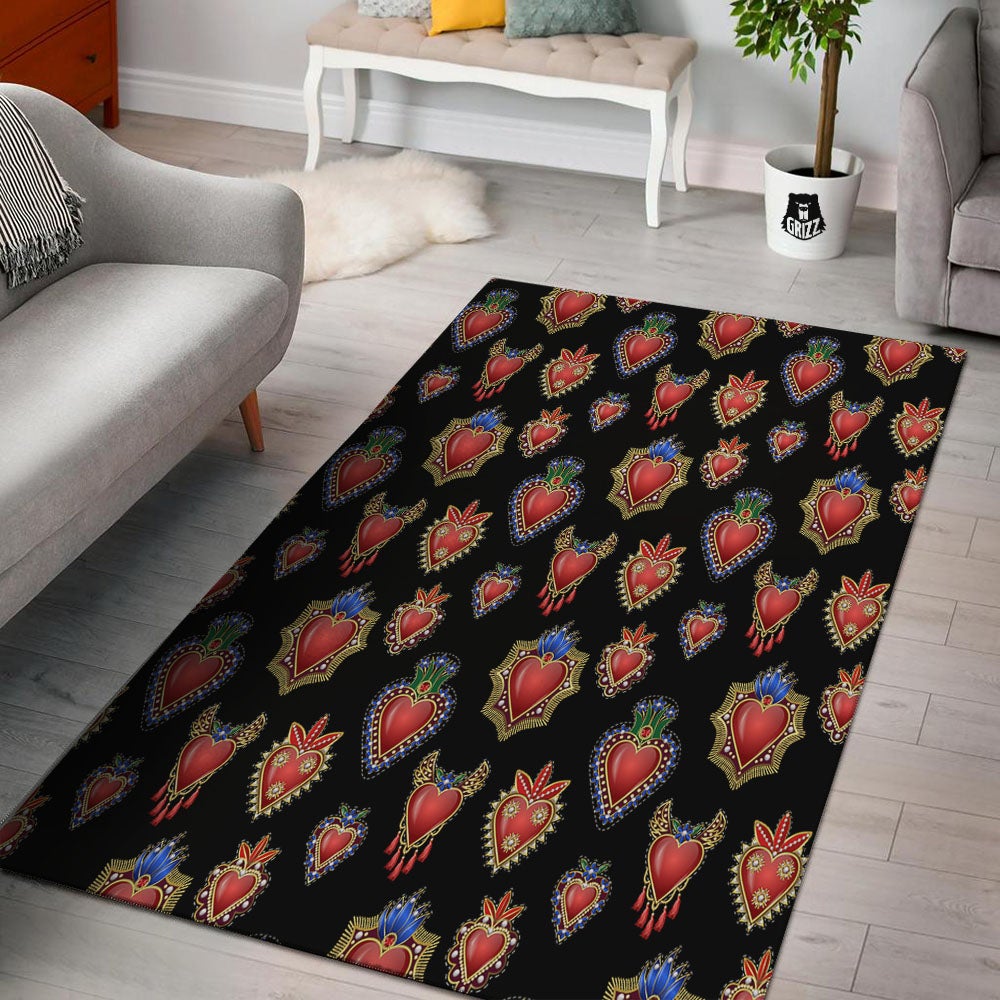 Heart Sacred Print Pattern Floor Mat-grizzshop