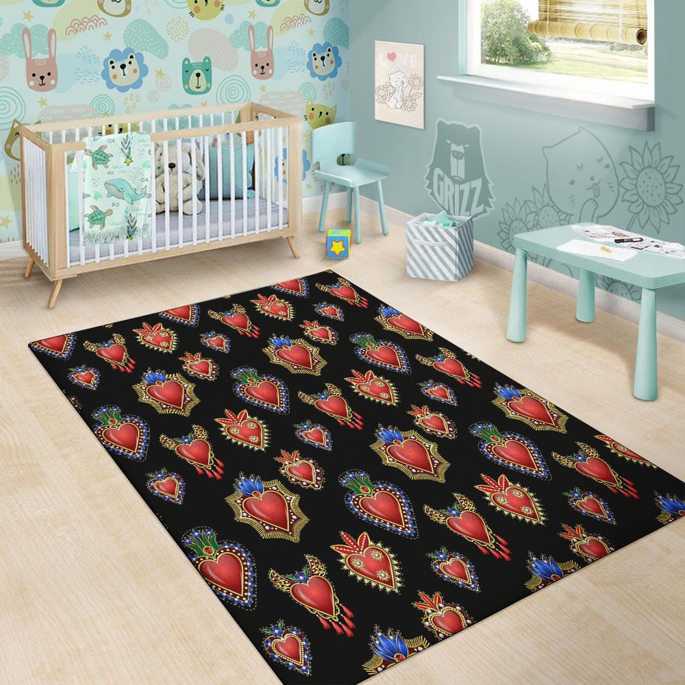 Heart Sacred Print Pattern Floor Mat-grizzshop