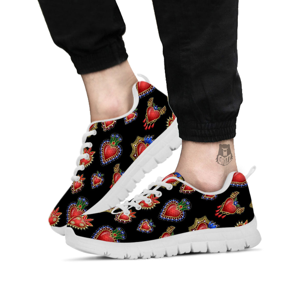 Heart Sacred Print Pattern White Sneaker-grizzshop