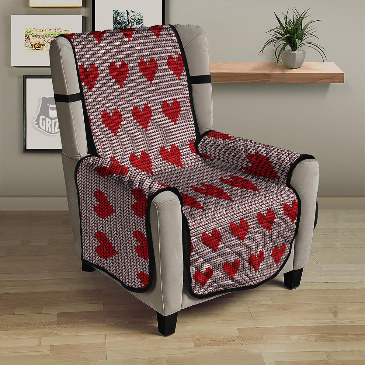 Heart Valentine's Day Print Pattern Armchair Protector-grizzshop