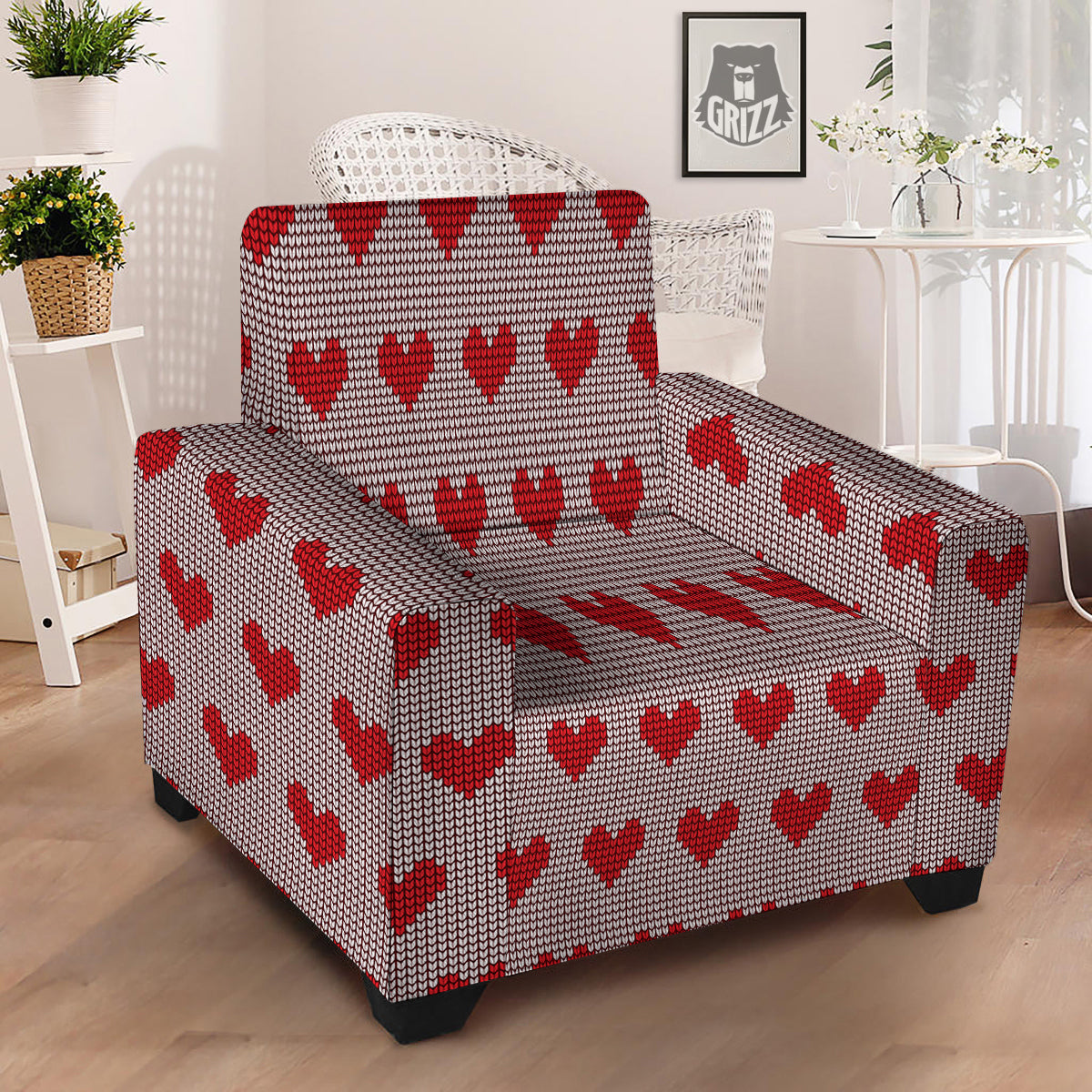 Heart Valentine's Day Print Pattern Armchair Slipcover-grizzshop