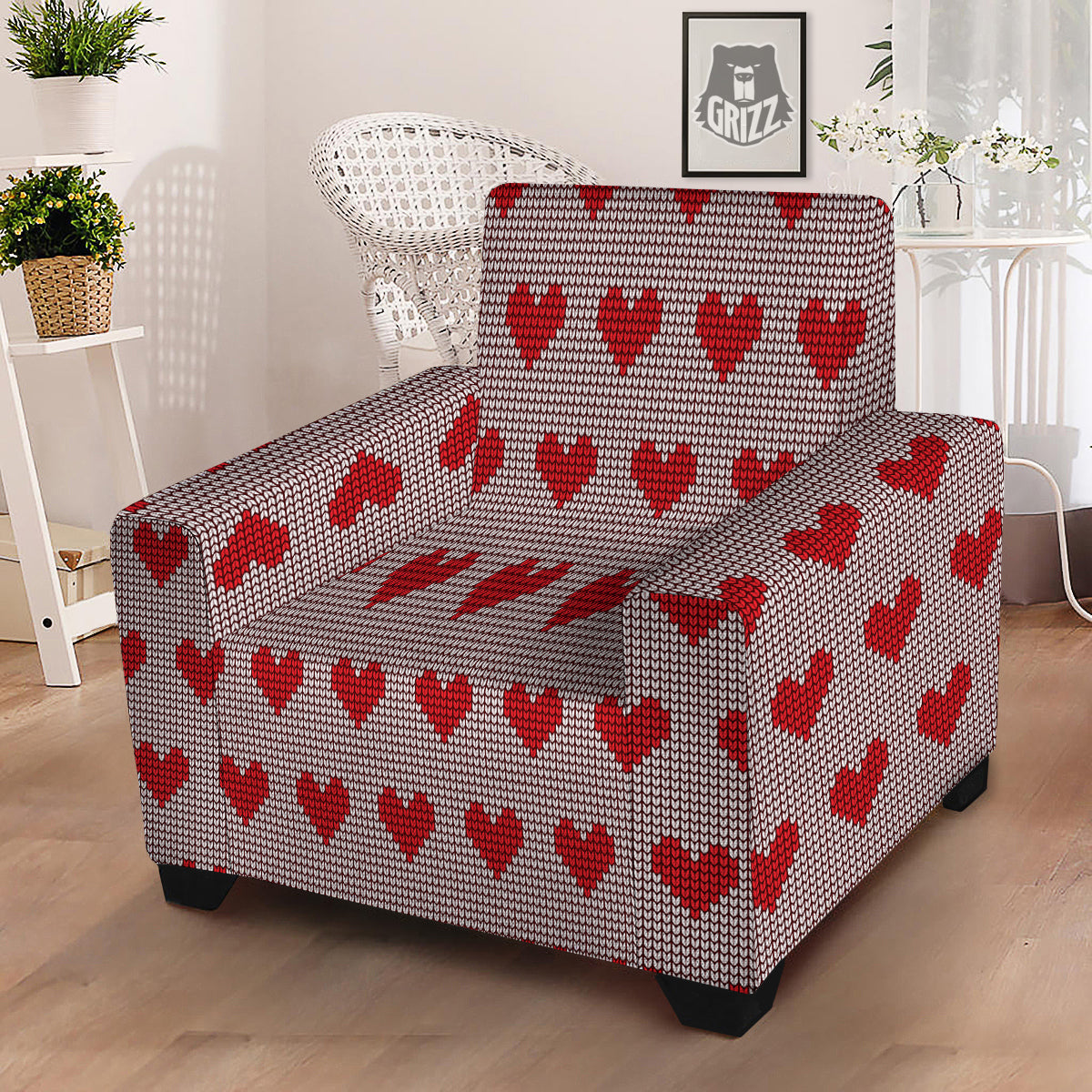 Heart Valentine's Day Print Pattern Armchair Slipcover-grizzshop