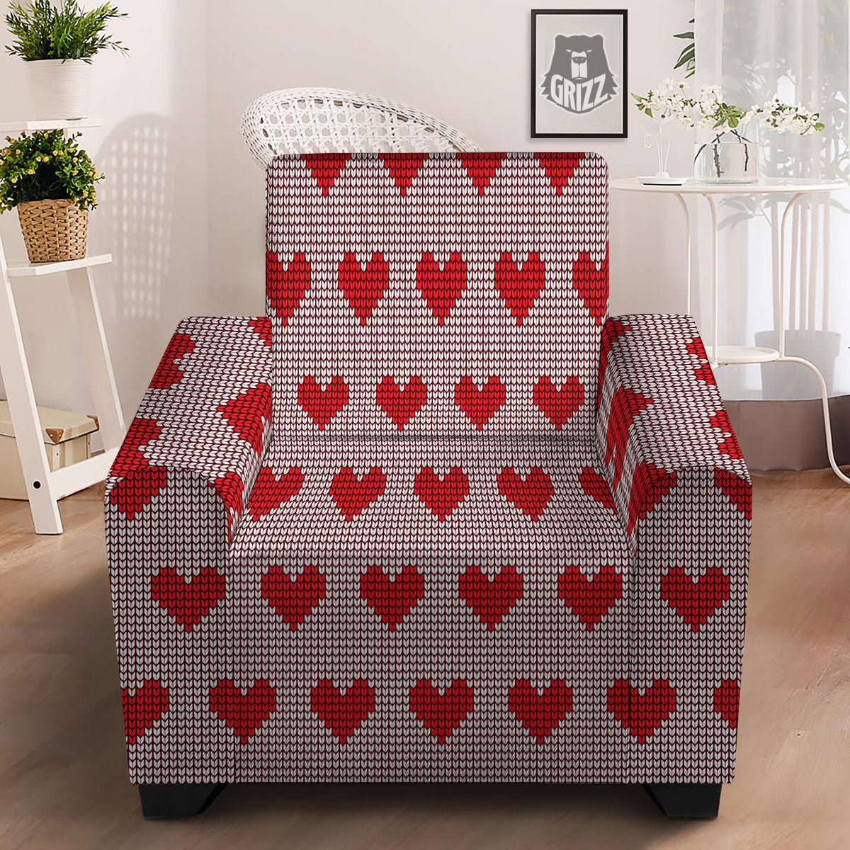 Heart Valentine's Day Print Pattern Armchair Slipcover-grizzshop