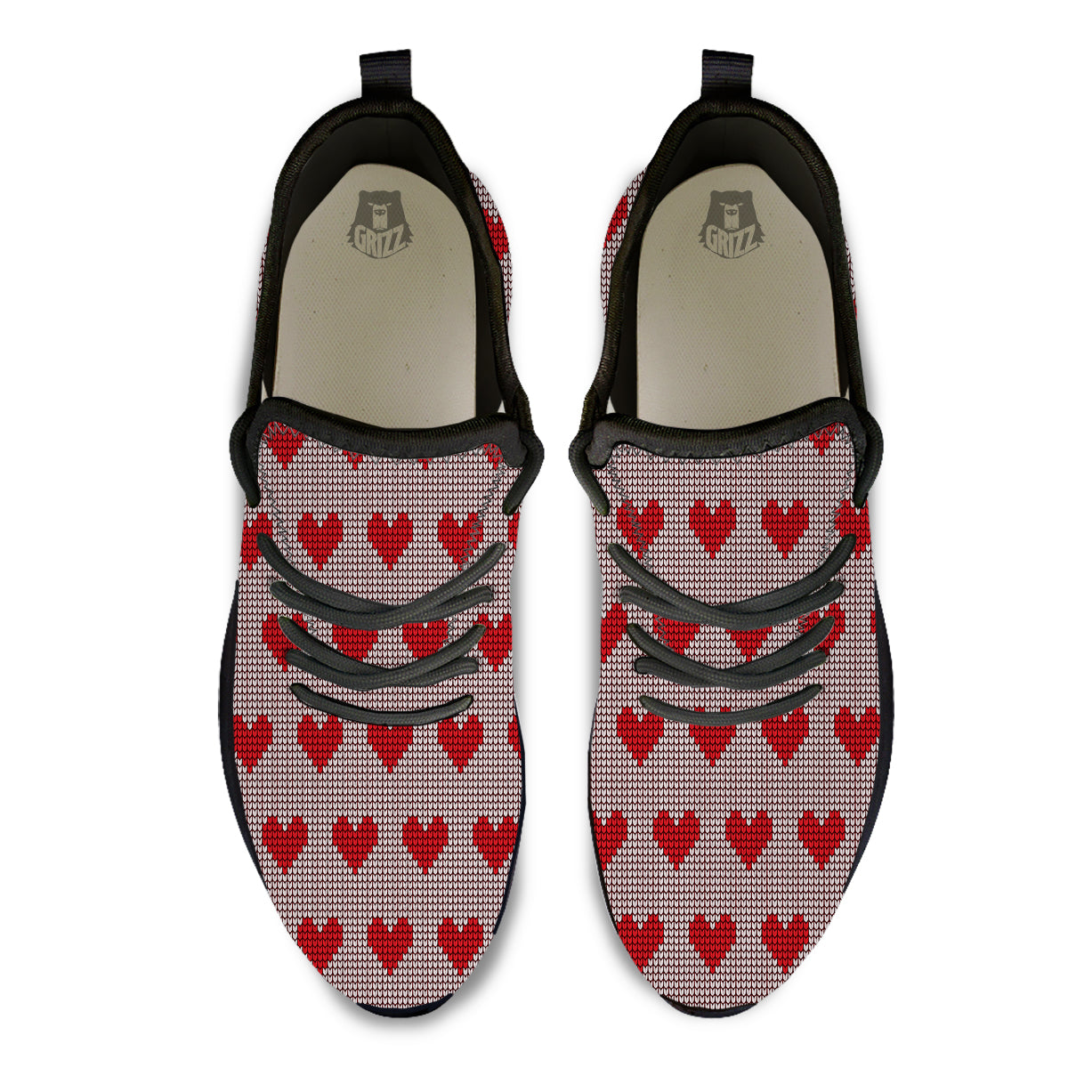 Heart Valentine's Day Print Pattern Black Athletic Shoes-grizzshop