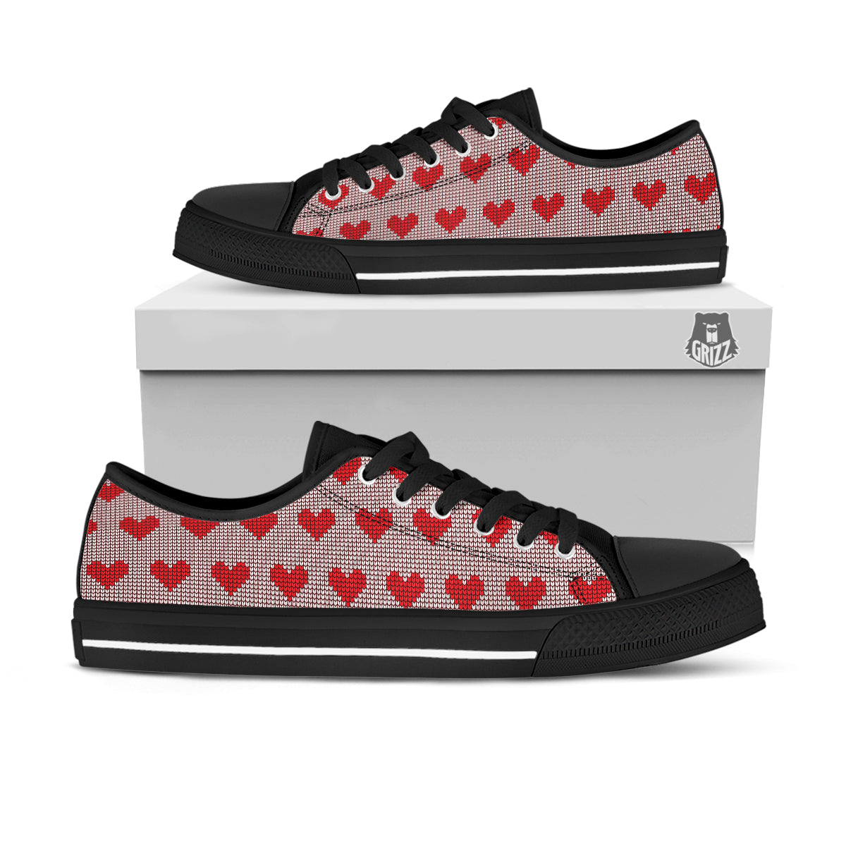 Heart Valentine's Day Print Pattern Black Low Top Shoes-grizzshop