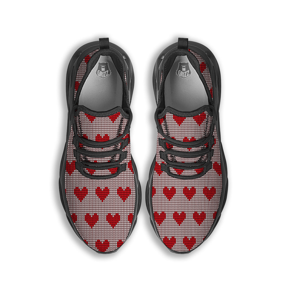 Heart Valentine's Day Print Pattern Black Running Shoes-grizzshop