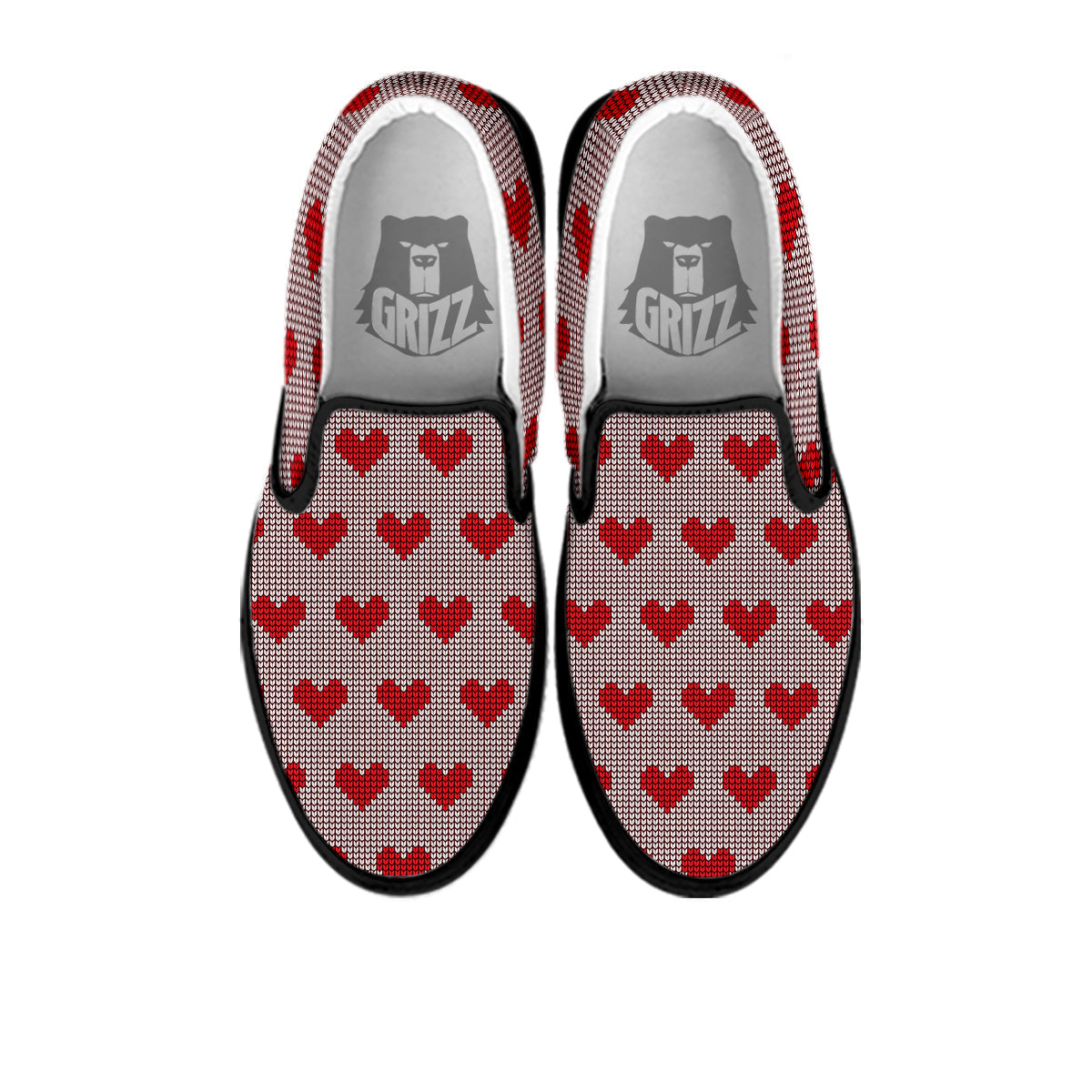 Heart Valentine's Day Print Pattern Black Slip On Shoes-grizzshop