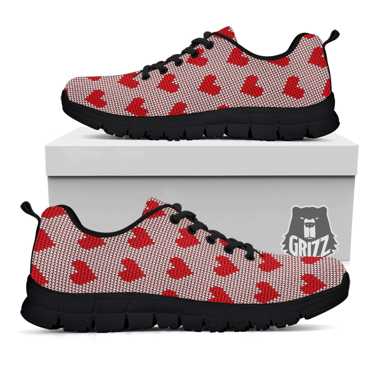 Heart Valentine's Day Print Pattern Black Sneaker-grizzshop