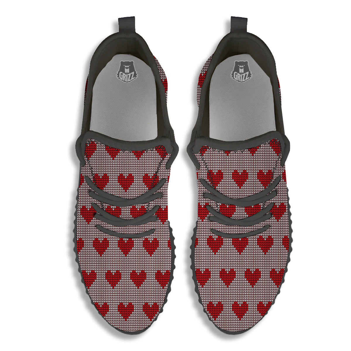 Heart Valentine's Day Print Pattern Black Walking Shoes-grizzshop