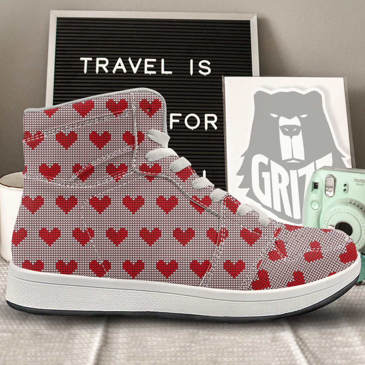 Heart Valentine's Day Print Pattern High Top Sneakers-grizzshop