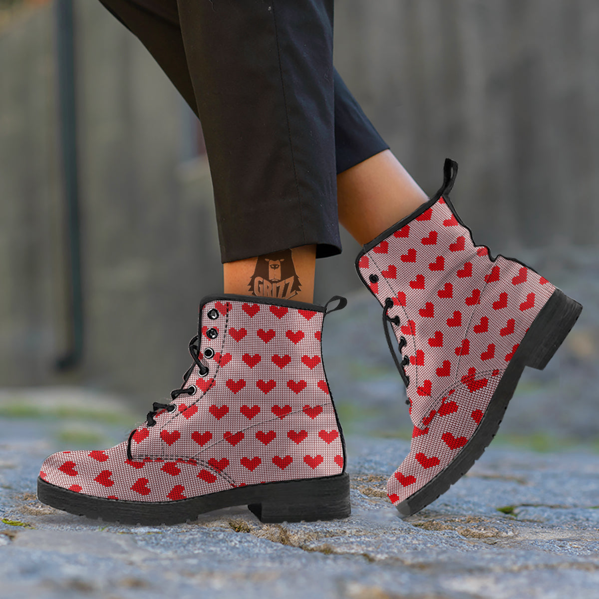 Heart Valentine's Day Print Pattern Leather Boots-grizzshop