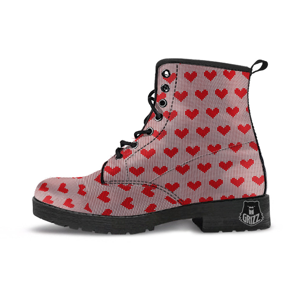 Heart Valentine's Day Print Pattern Leather Boots-grizzshop