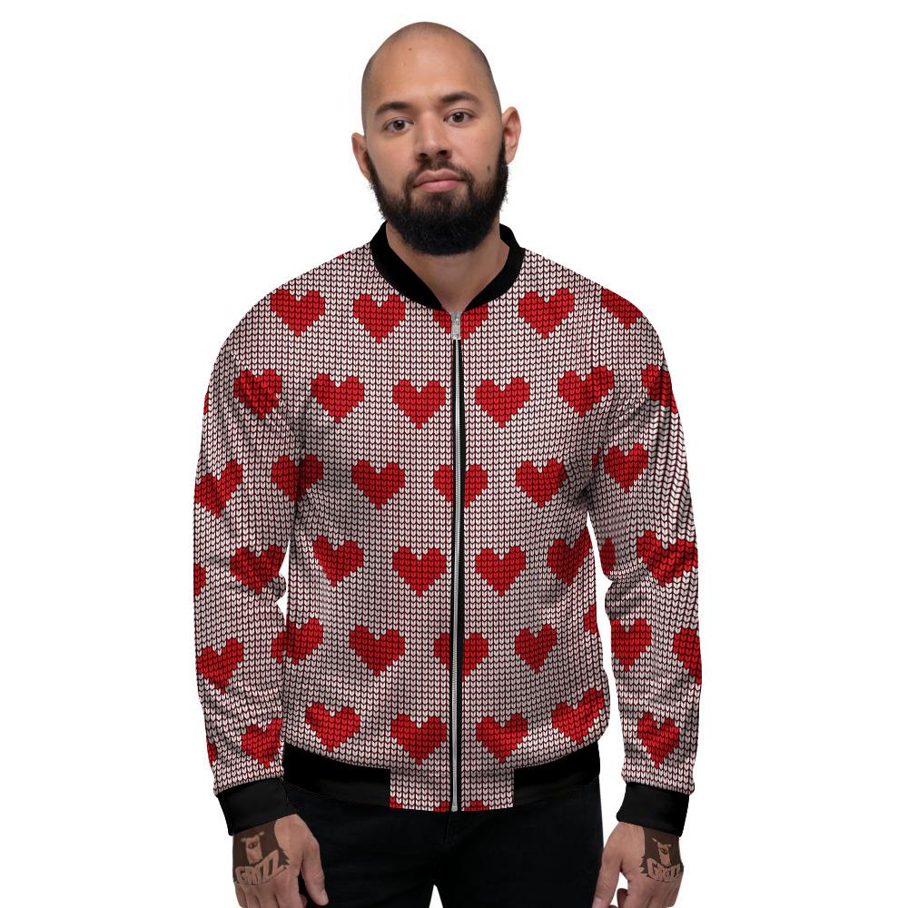 Heart Valentine's Day Print Pattern Men's Bomber Jacket-grizzshop