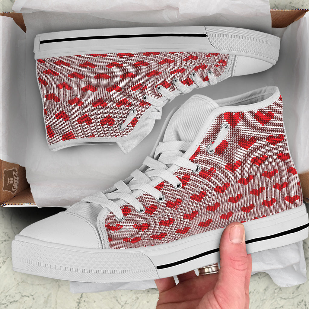 Heart Valentine's Day Print Pattern White High Top Shoes-grizzshop