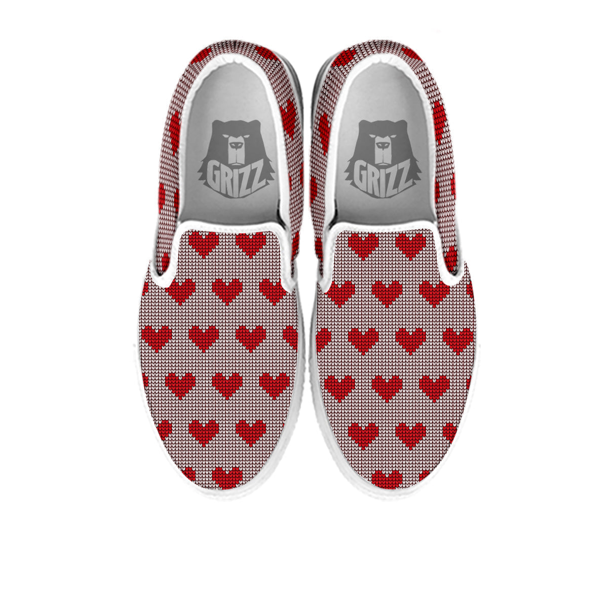 Heart Valentine's Day Print Pattern White Slip On Shoes-grizzshop