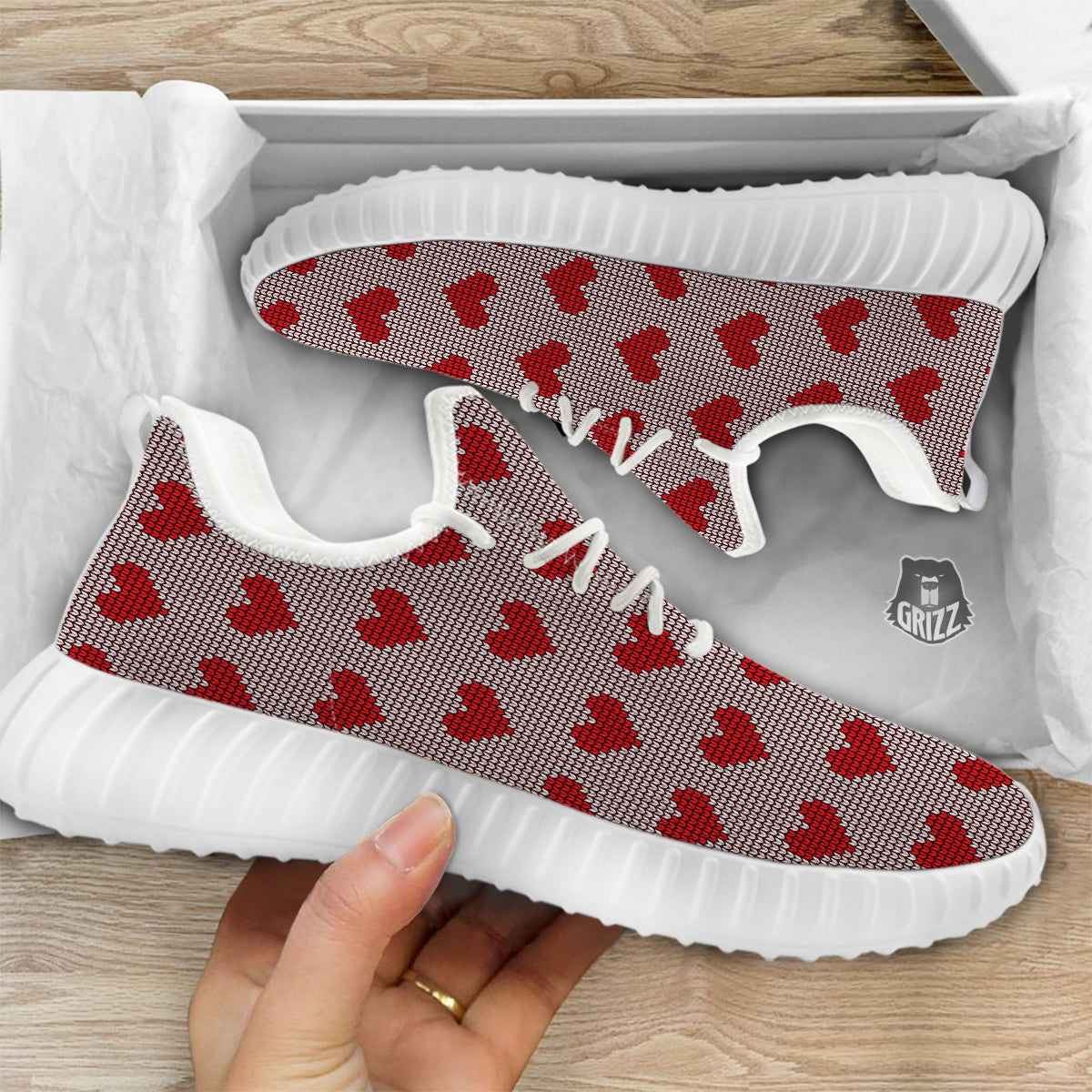 Heart Valentine's Day Print Pattern White Walking Shoes-grizzshop