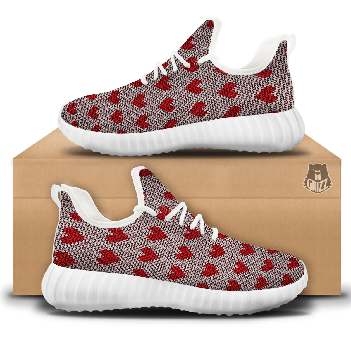 Heart Valentine's Day Print Pattern White Walking Shoes-grizzshop