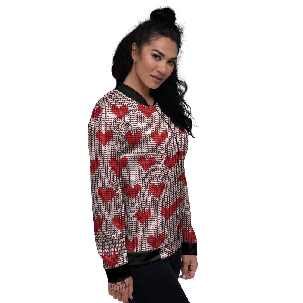 Heart Valentine's Day Print Pattern Women's Bomber Jacket-grizzshop