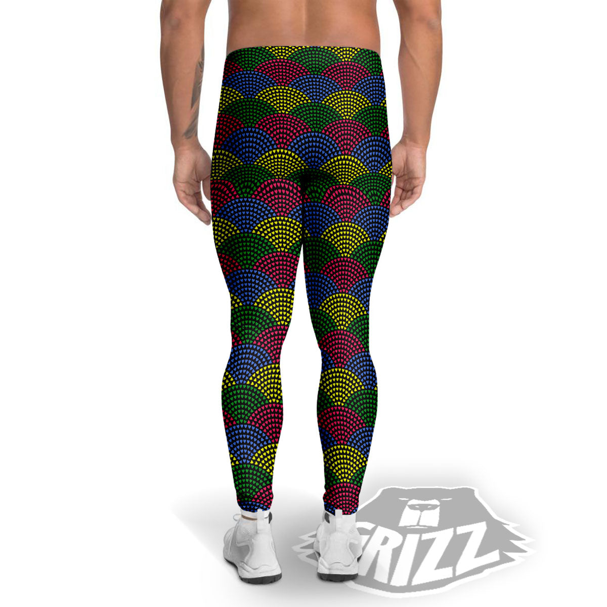 Heart Wave Colorful Print Pattern Men's Leggings-grizzshop