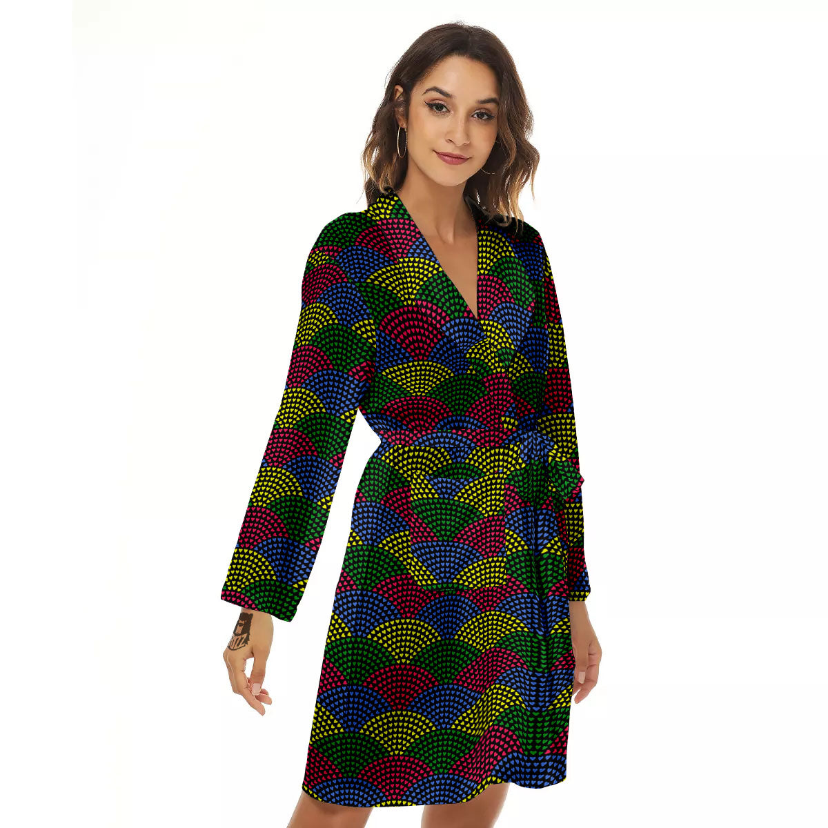 Heart Wave Colorful Print Pattern Women's Robe-grizzshop