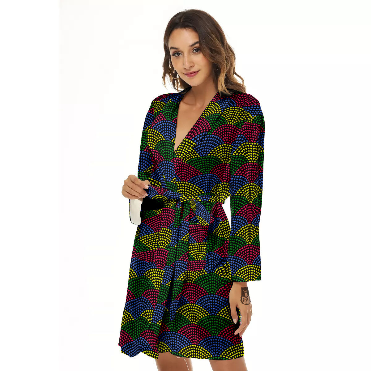 Heart Wave Colorful Print Pattern Women's Robe-grizzshop
