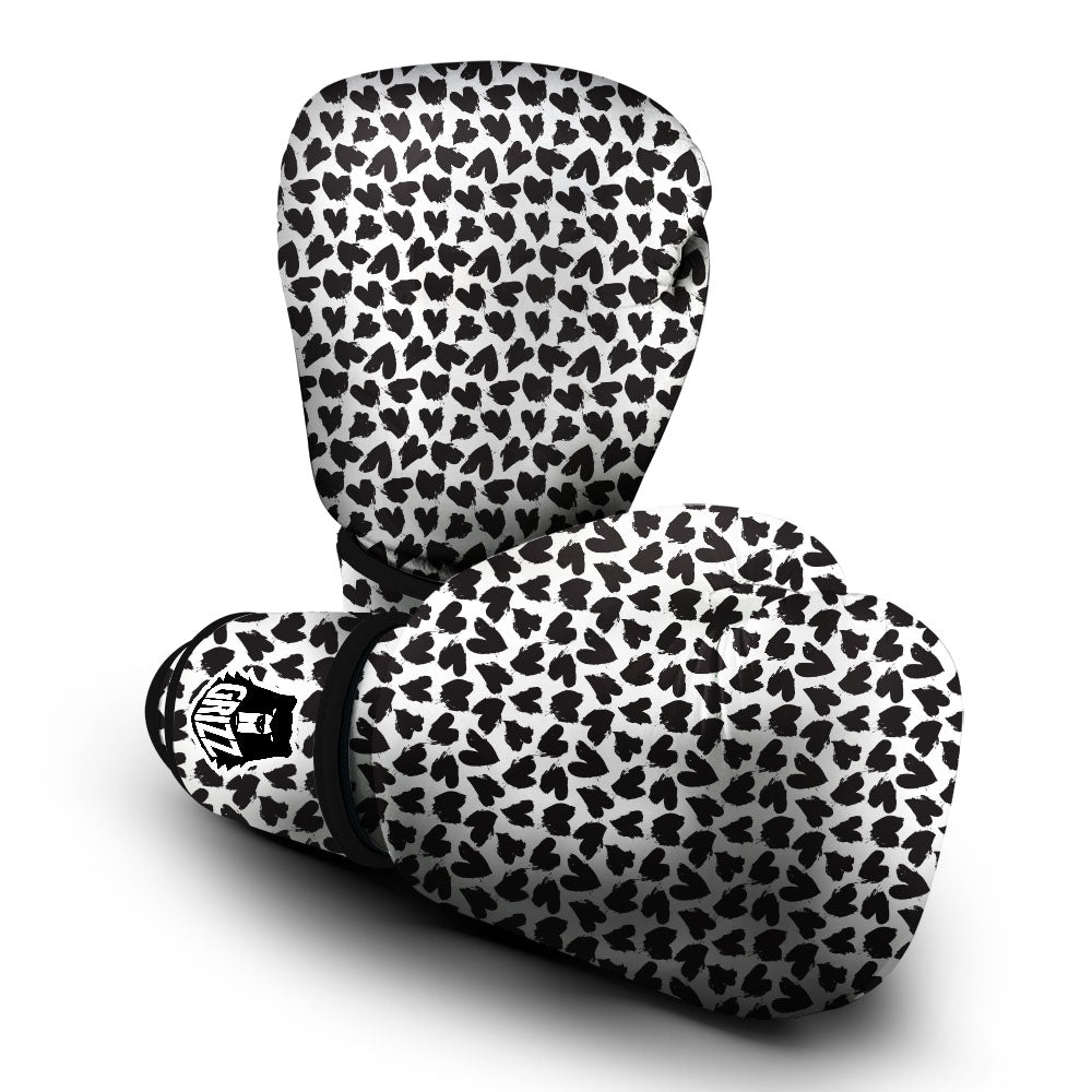 Heart White And Black Print Pattern Boxing Gloves-grizzshop