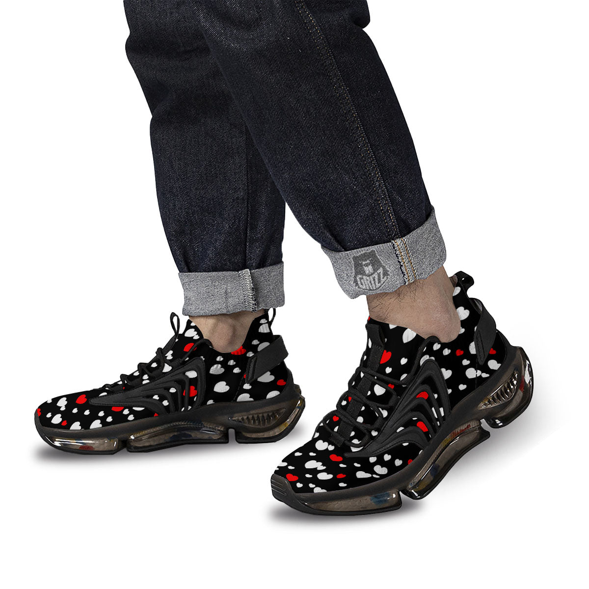 Heart White And Red Print Pattern Black Gym Shoes-grizzshop