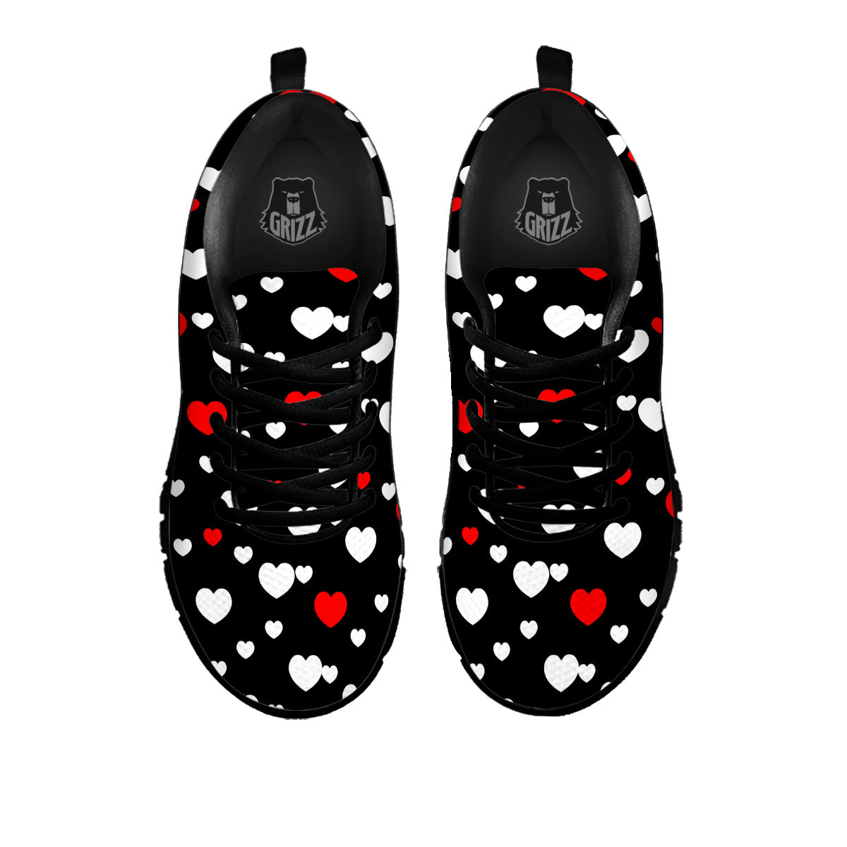 Heart White And Red Print Pattern Black Sneaker-grizzshop