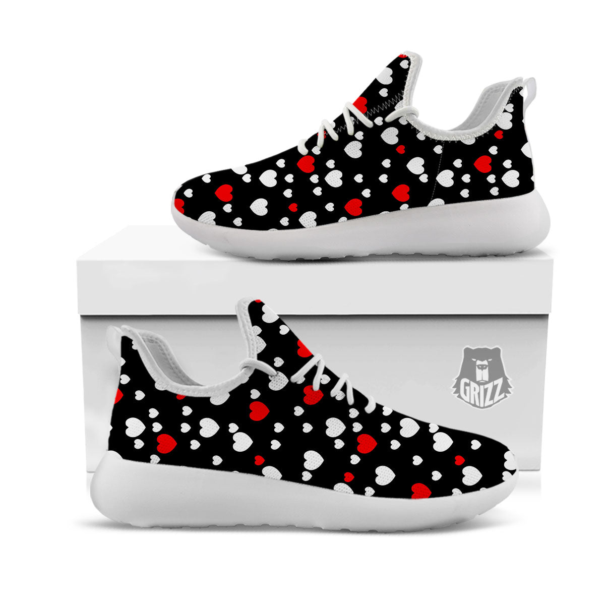 Heart White And Red Print Pattern White Athletic Shoes-grizzshop