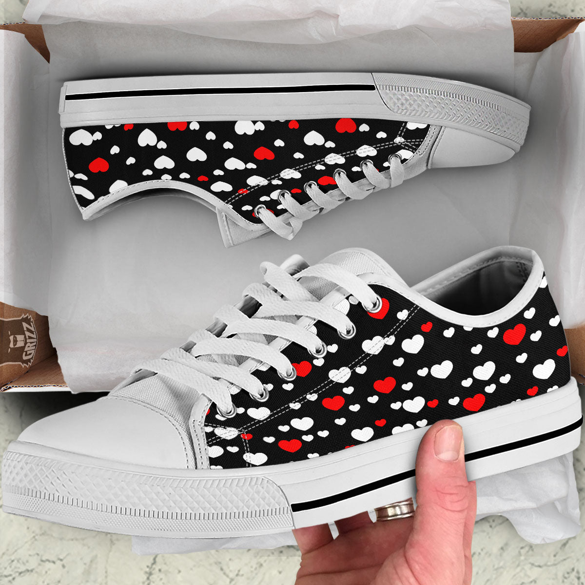 Heart White And Red Print Pattern White Low Top Shoes-grizzshop