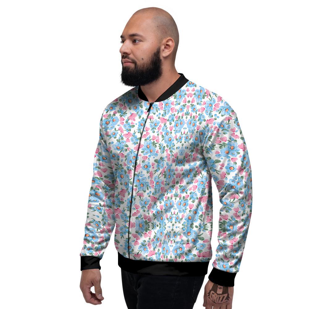 Heart And Flower Valentine's Day Print Pattern Men's Bomber Jacket-grizzshop