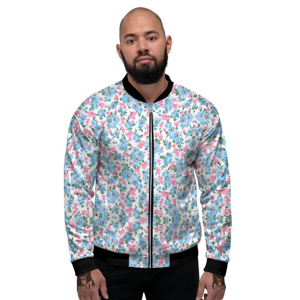Heart And Flower Valentine's Day Print Pattern Men's Bomber Jacket-grizzshop