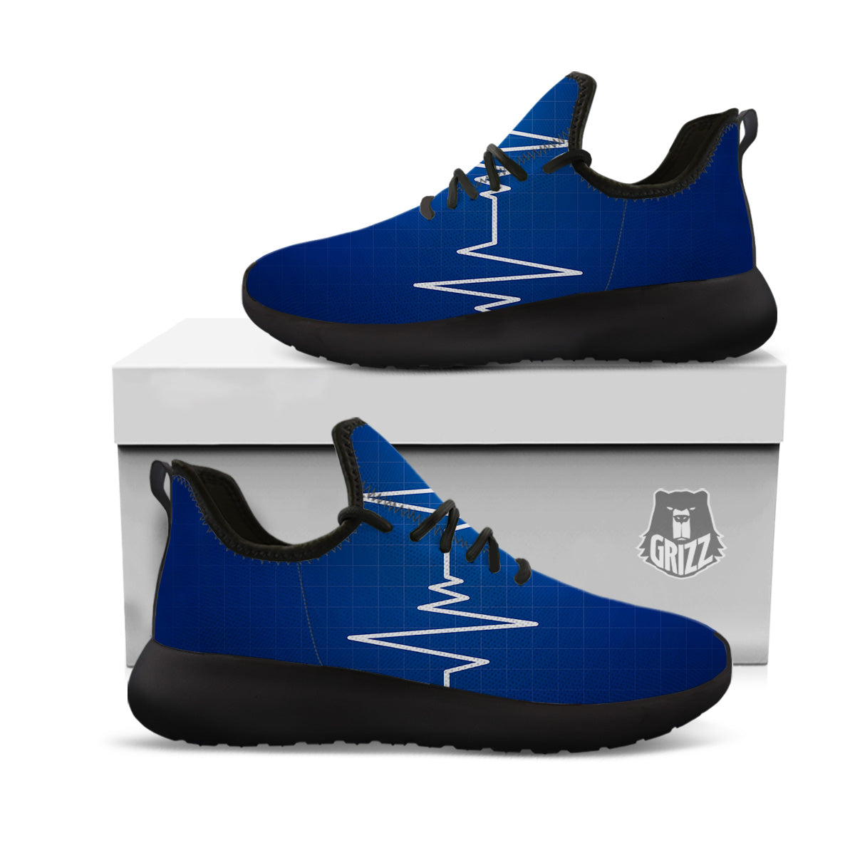 Heartbeat Blue Print Black Athletic Shoes-grizzshop