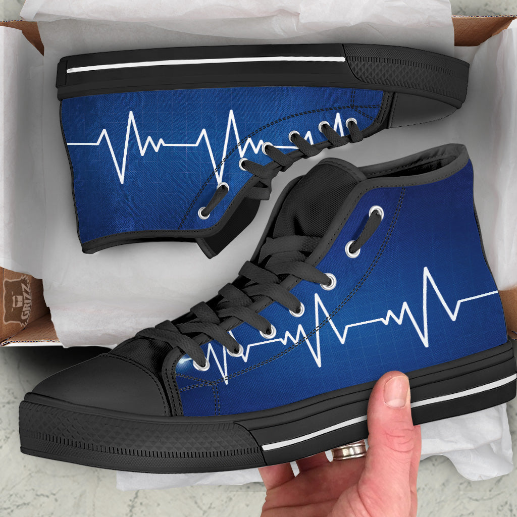 Heartbeat Blue Print Black High Top Shoes-grizzshop