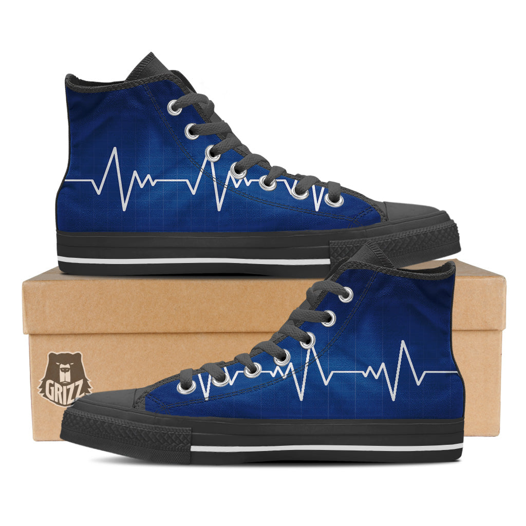 Heartbeat Blue Print Black High Top Shoes-grizzshop