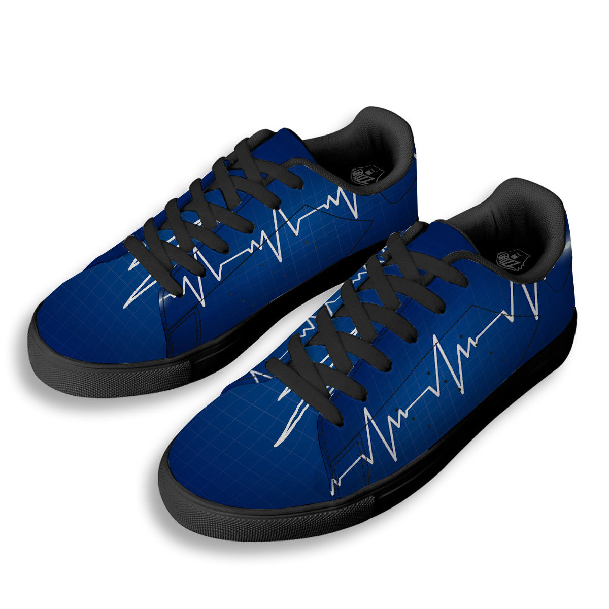 Heartbeat Blue Print Black Low Top Sneakers-grizzshop