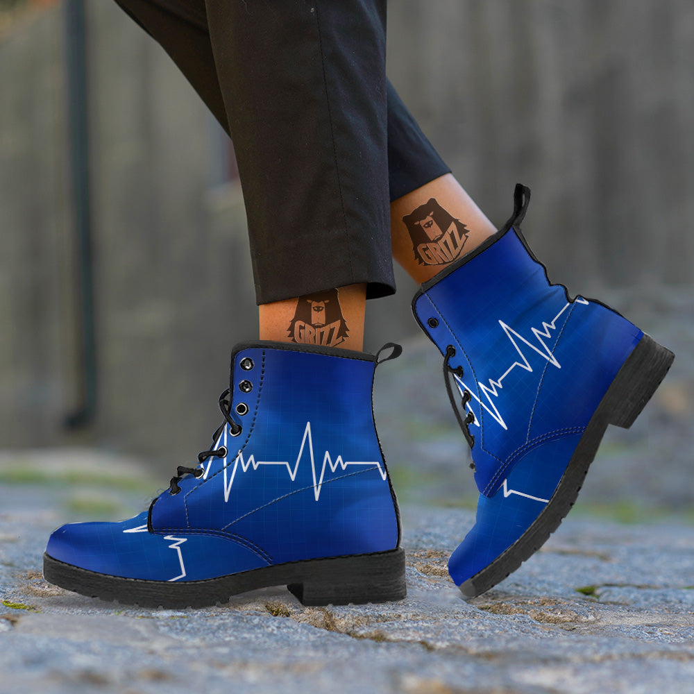Heartbeat Blue Print Leather Boots-grizzshop