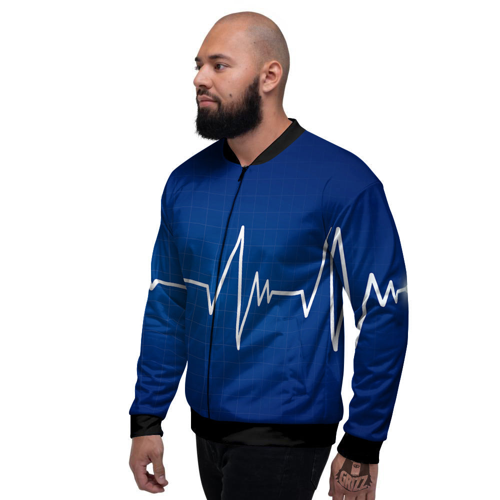 Heartbeat Blue Print Men's Bomber Jacket-grizzshop