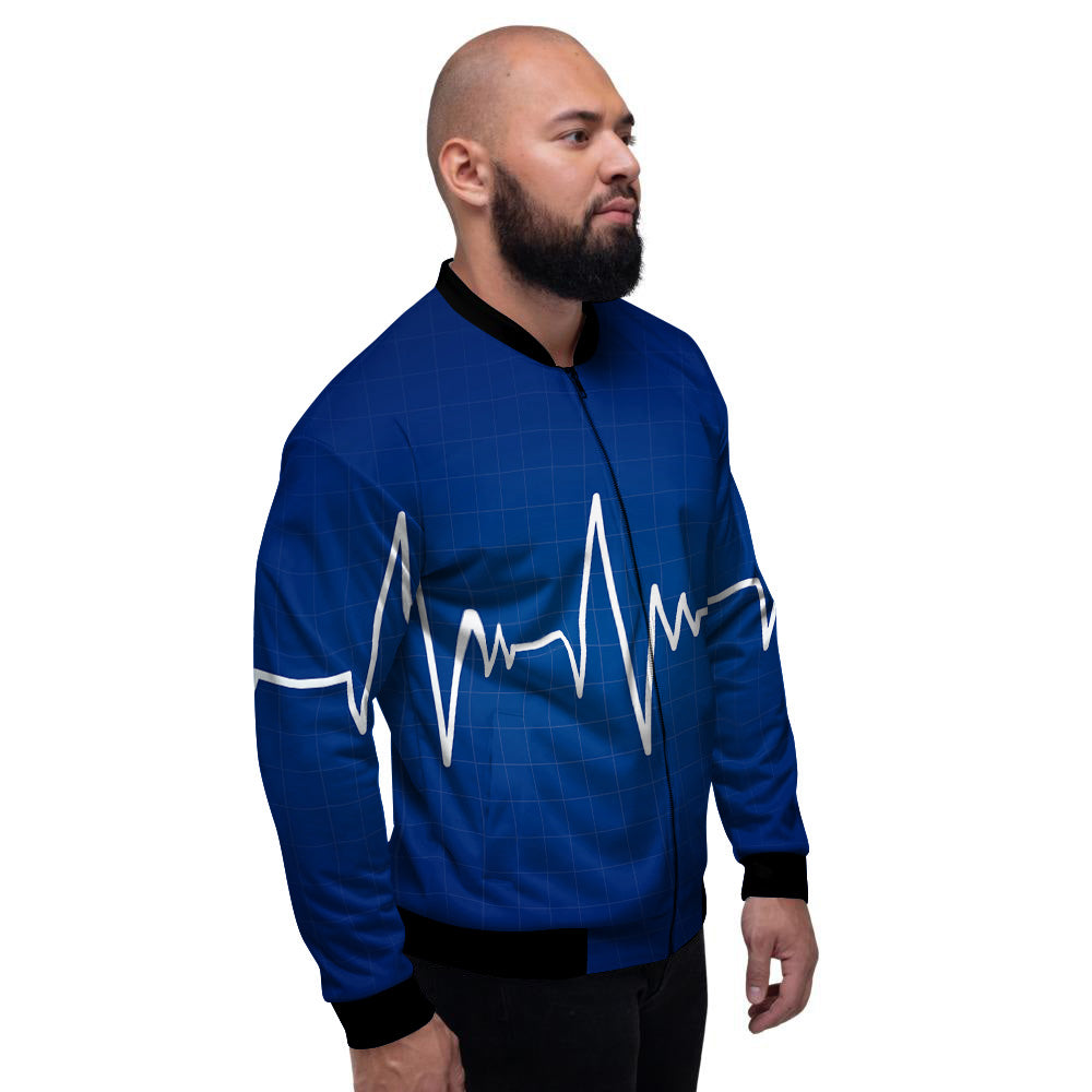 Heartbeat Blue Print Men's Bomber Jacket-grizzshop