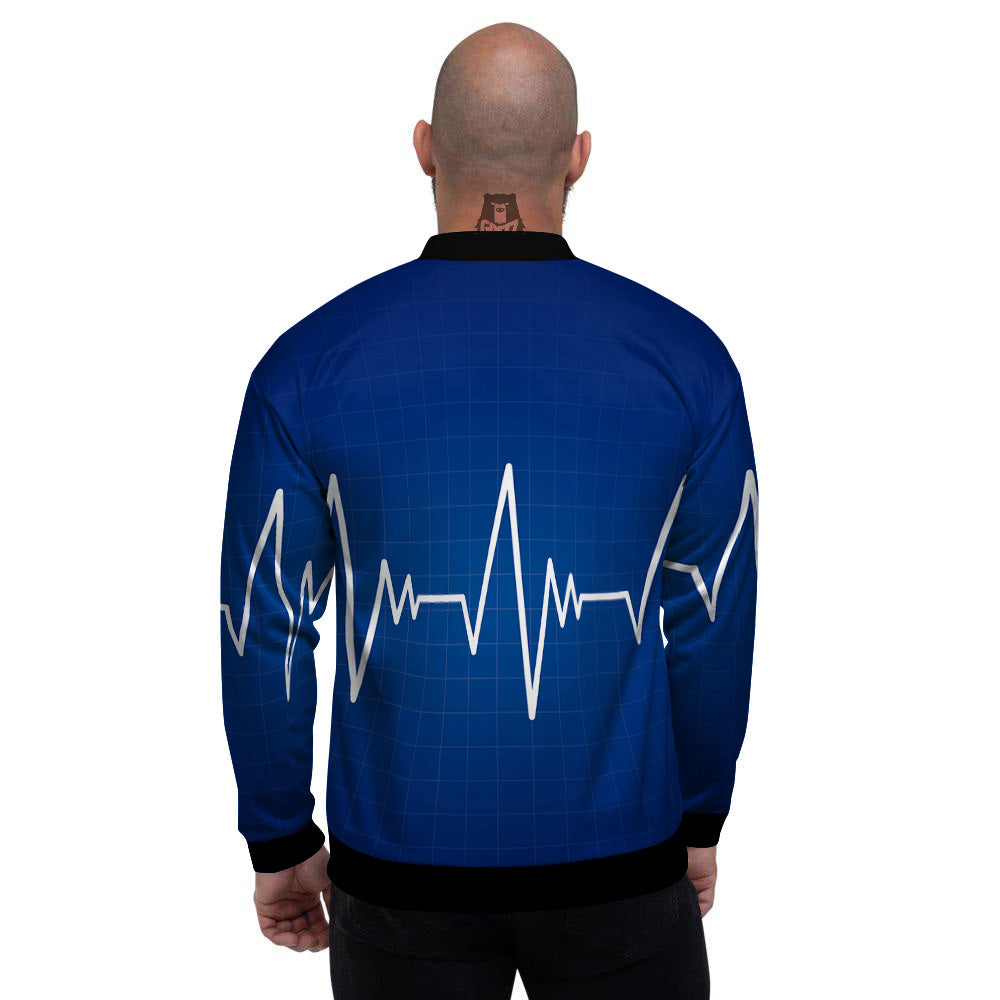 Heartbeat Blue Print Men's Bomber Jacket-grizzshop