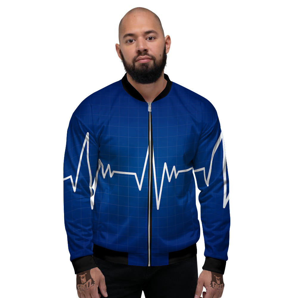 Heartbeat Blue Print Men's Bomber Jacket-grizzshop