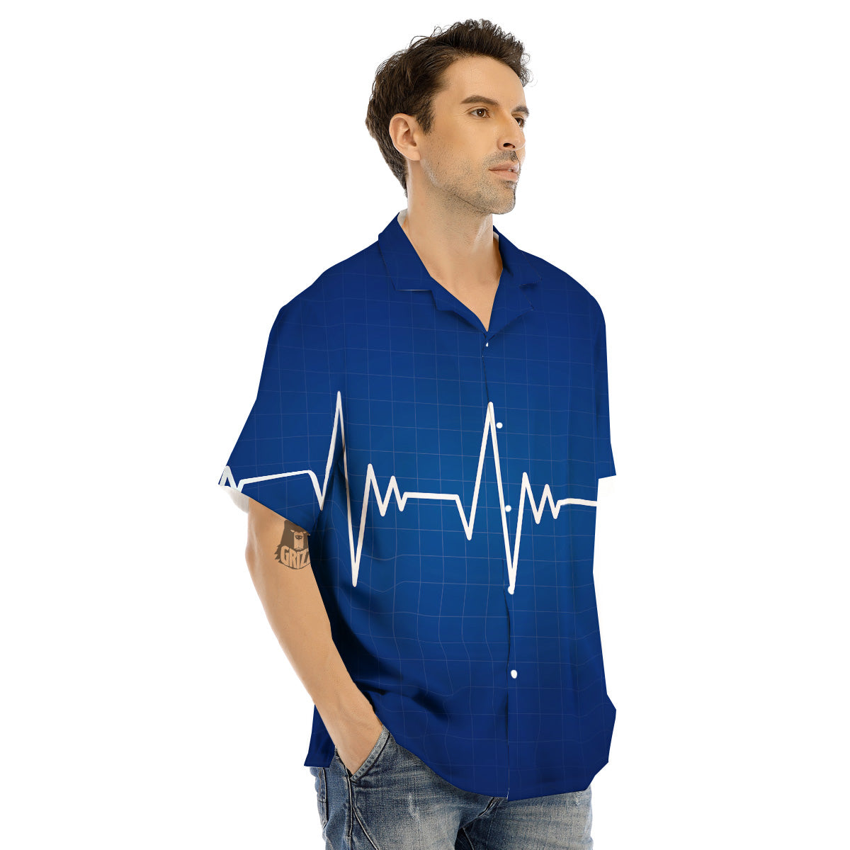 Heartbeat Blue Print Men's Hawaiian Shirt-grizzshop