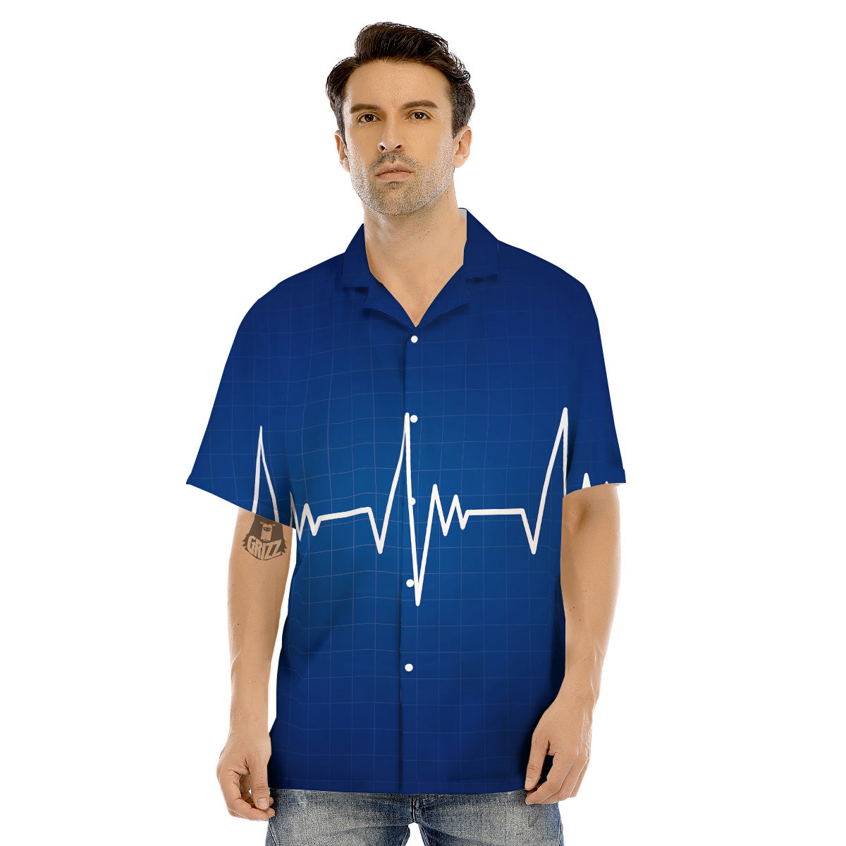 Heartbeat Blue Print Men's Hawaiian Shirt-grizzshop